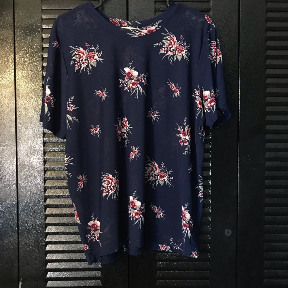 Sheer Navy Blue Floral Top